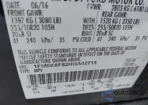 2017 Ford Explorer Limited z USA, uszkodzony, nr VIN 1FM5K8F82HGA02715